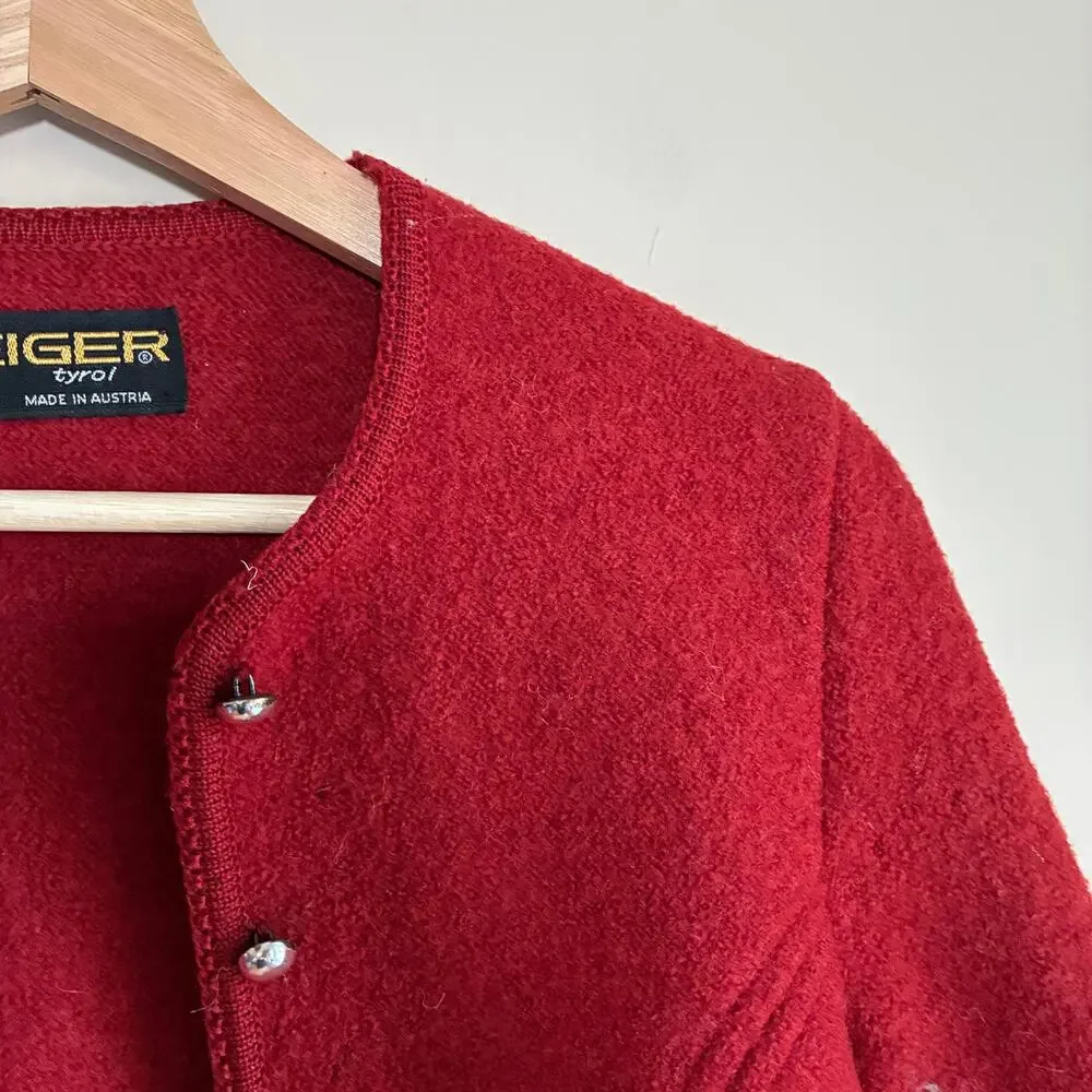 Vintage Geiger tyrol made in austria pure new wool 34 red felted jacket HOLES